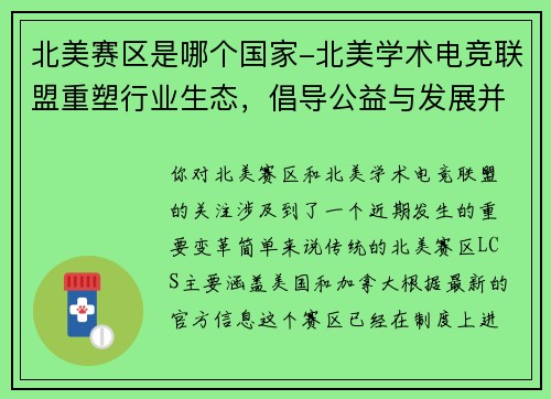 北美赛区是哪个国家-北美学术电竞联盟重塑行业生态，倡导公益与发展并重